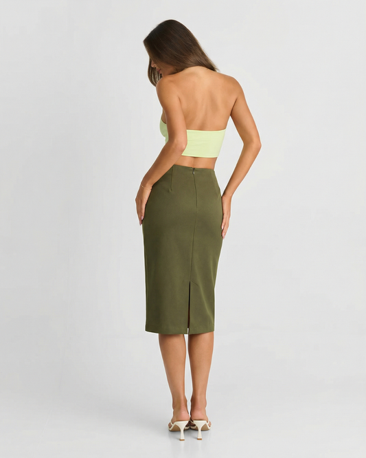Ivy | Suede Pencil Skirt Green Midi Bodycon