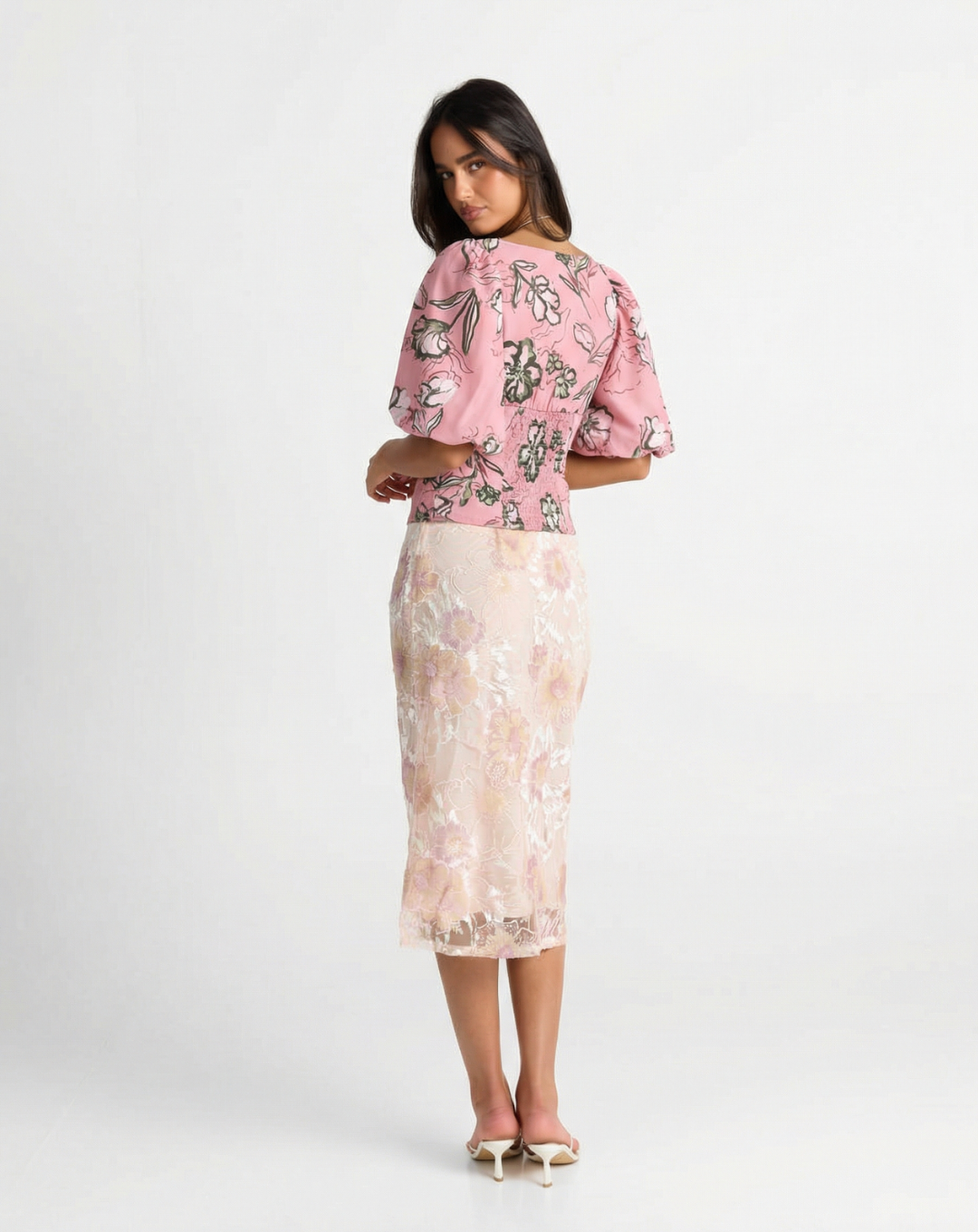 Yasmine | Pink Floral Puff Sleeve Crop Top