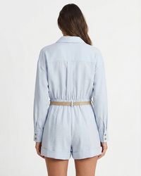 Niamh | Long Sleeve Belted Shirt Romper in Light Blue