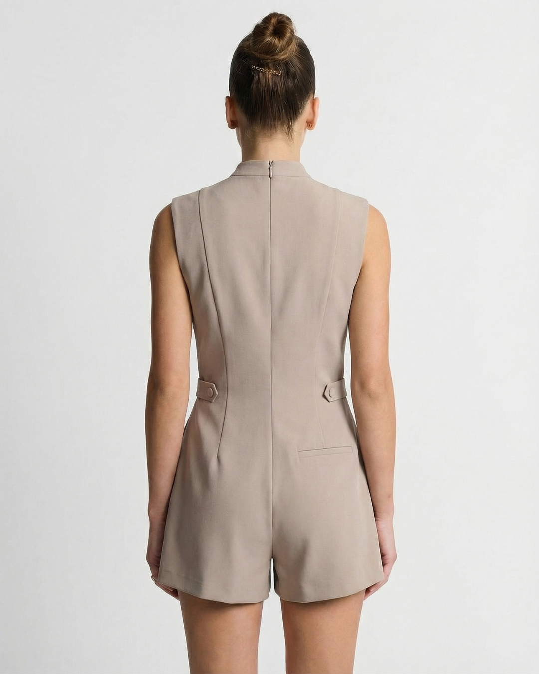 Esme | Smart Casual Sleeveless Playsuit Cream Button
short