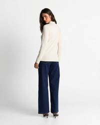 Ella | High Neck Side Ruching Long Sleeve Fitted Jersey Knit Top