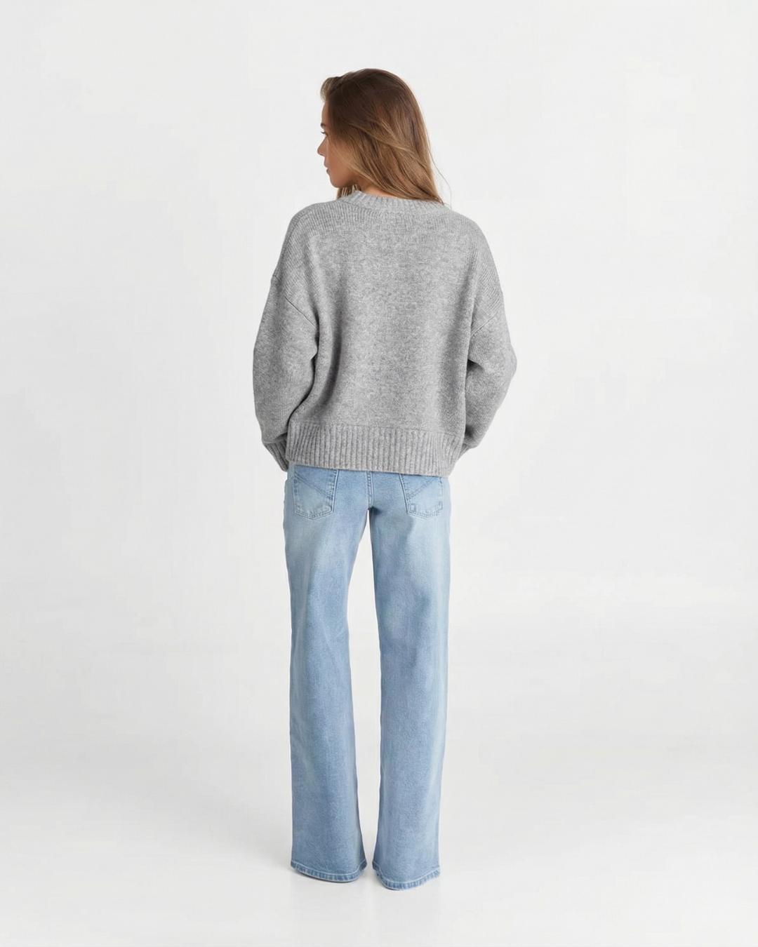 Chloe | Crew Neck Full Button Front Ribbed Trim Relaxed Cropped Knit Cardigan