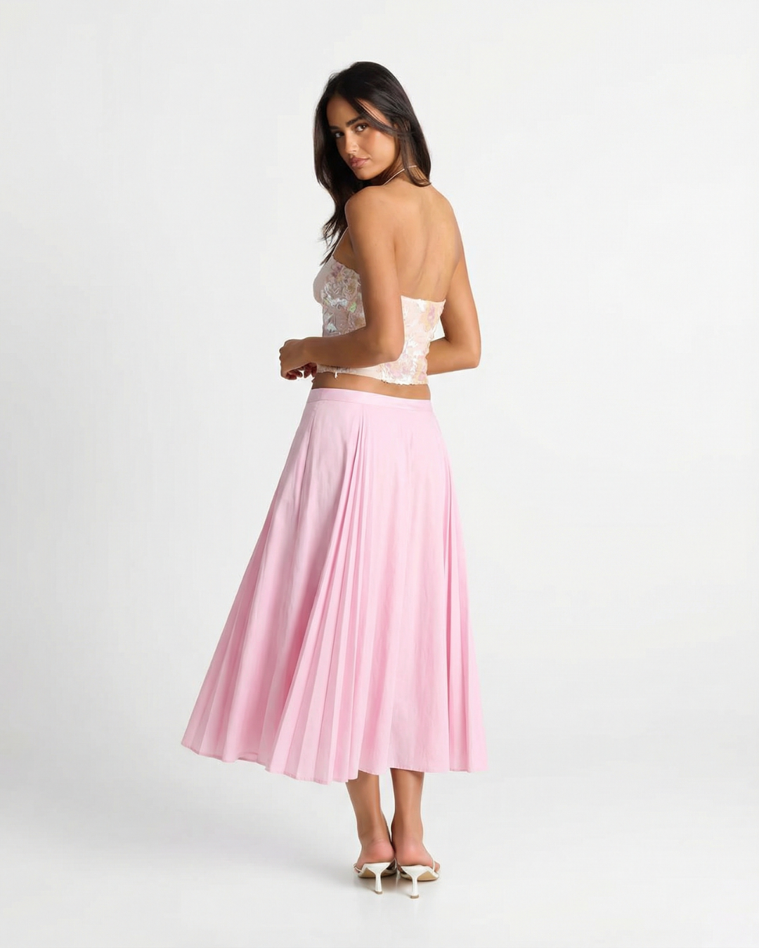 Hattie | Deep Pleat Cotton A-Line Midi Skirt