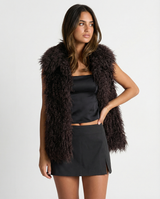 Lila | Brown Shaggy Knit Open-Front Vest