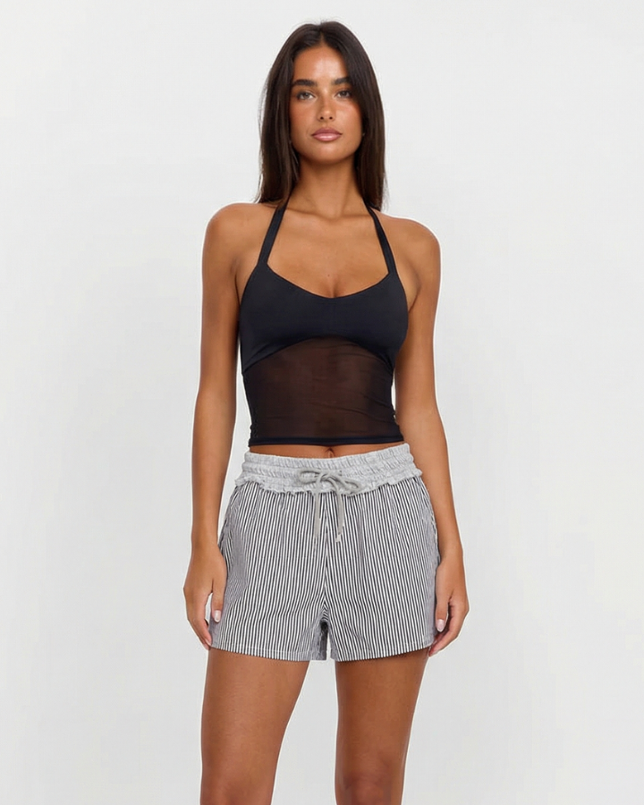 Stella | Striped Relaxed Drawstring Linen Shorts