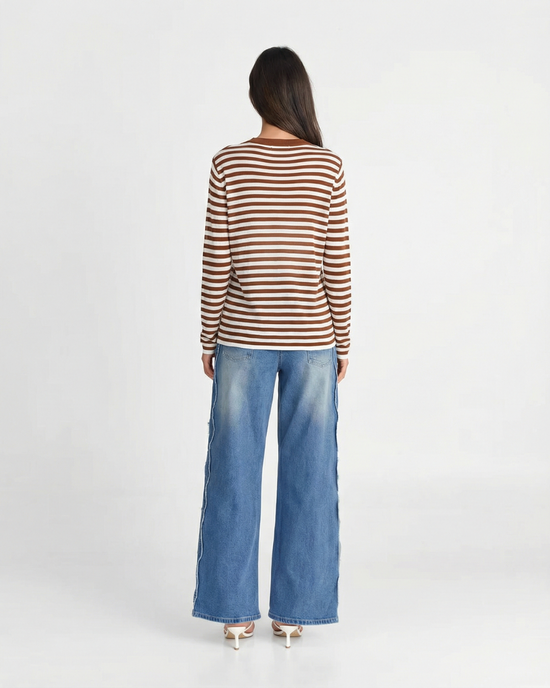 Violet | Horizontal Stripe Round Neck Ribbed Trim Relaxed Cotton Top