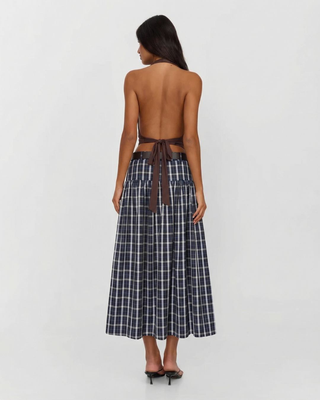 Lara | Plaid Cotton A-Line Midi Skirt