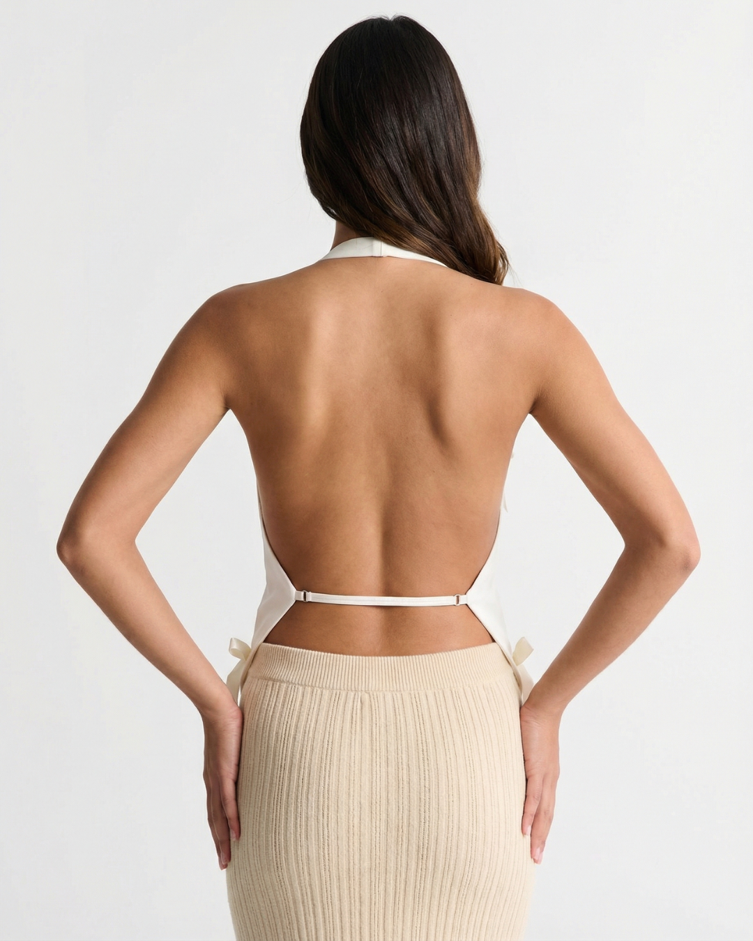 Nola | Summer Halter Neck Top White Backless Tie Detail