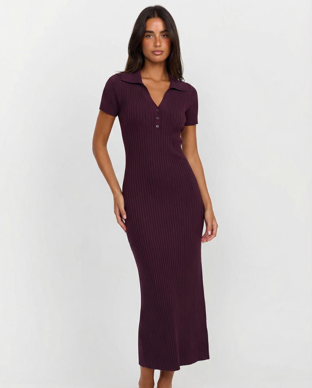 Juliet | Ribbed Polo Neck Midi Dress