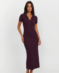 Juliet | Ribbed Polo Neck Midi Dress