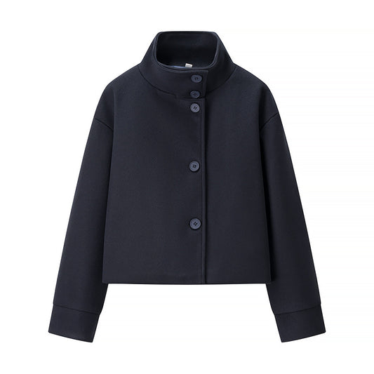 Rue | Winter Cropped Jacket Black High Neck Button Front