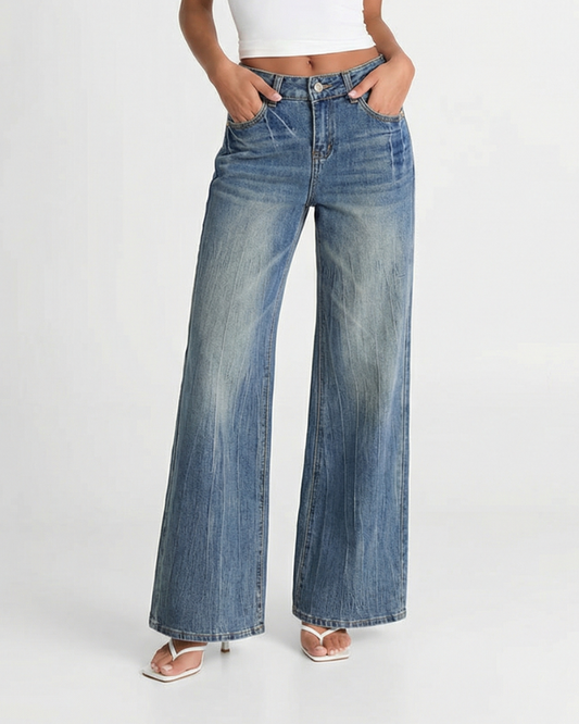 Cora | Wide Leg Jeans Light Blue High Waisted Vintage Faded