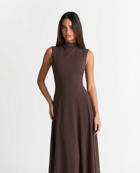 Alma | Brown Sleeveless High Neck Maxi Dress