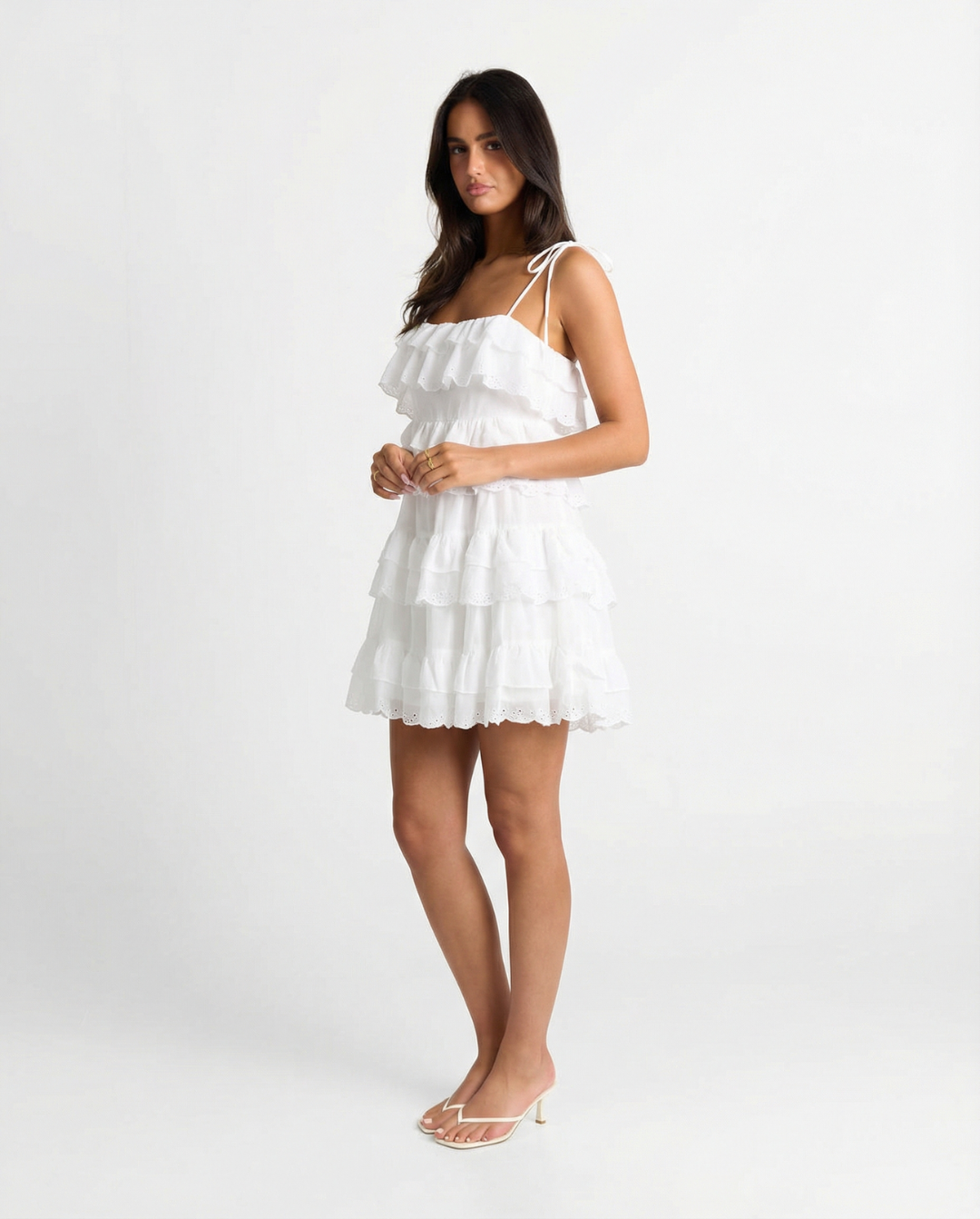 Allegra | Tiered Ruffle Broderie Trim Mini Dress
