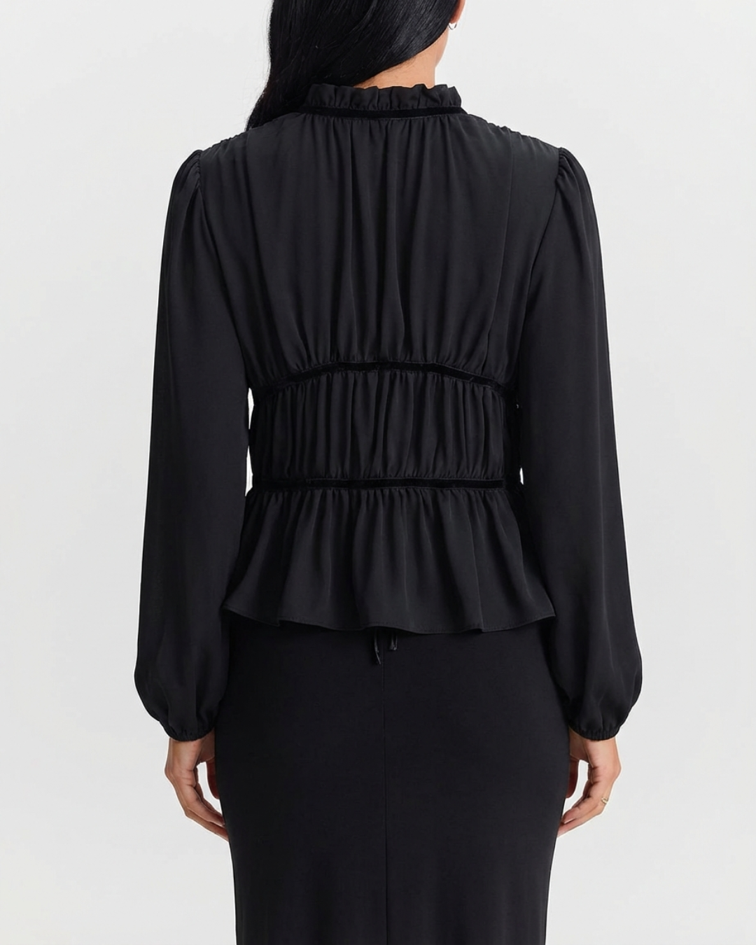 Anya | Ruffled Tie-Front Peplum Chiffon Blouse