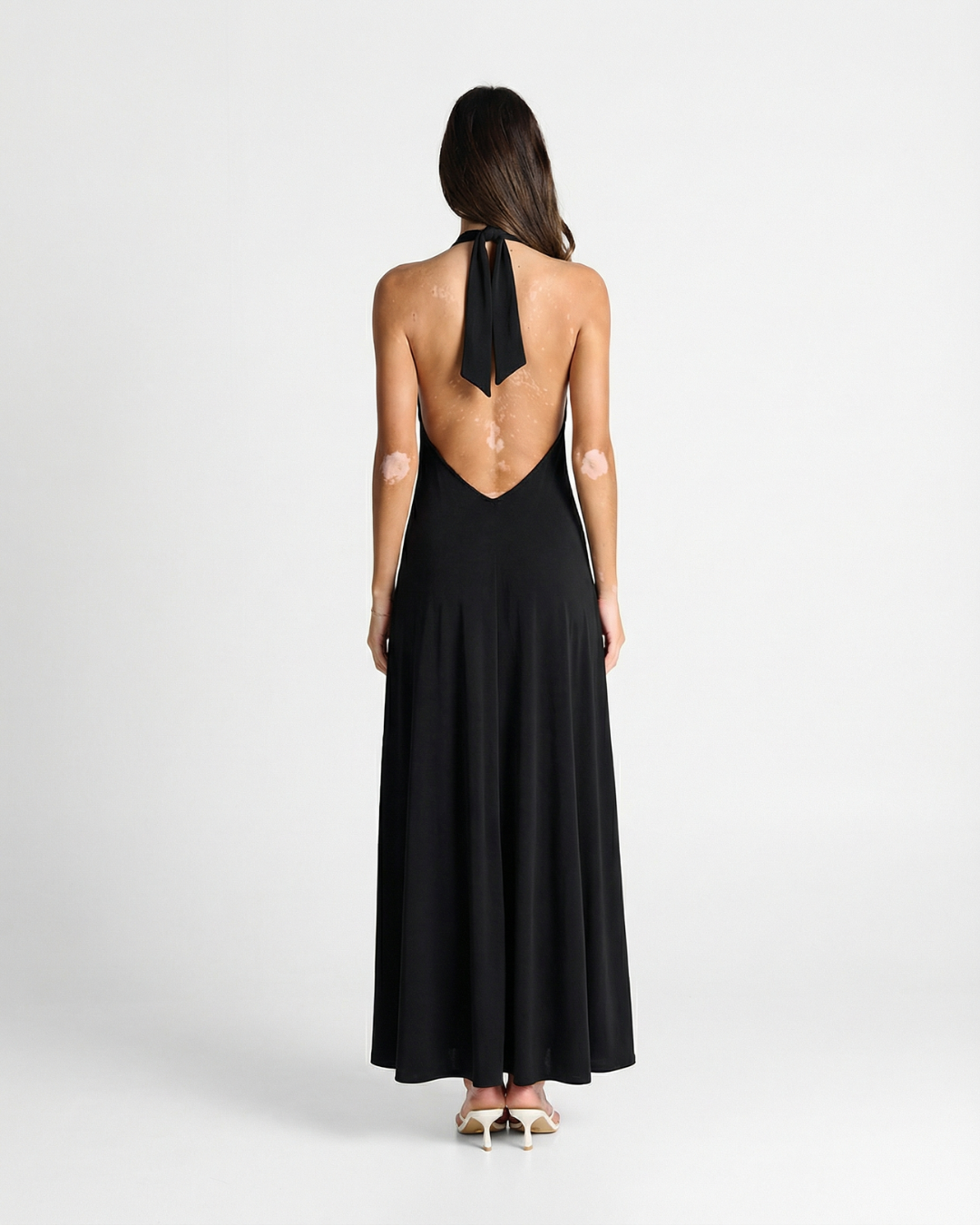 Saffron | Deep V Halter Neck Flowing Maxi Premium Jersey Dress