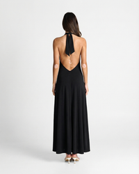 Saffron | Deep V Halter Neck Flowing Maxi Premium Jersey Dress