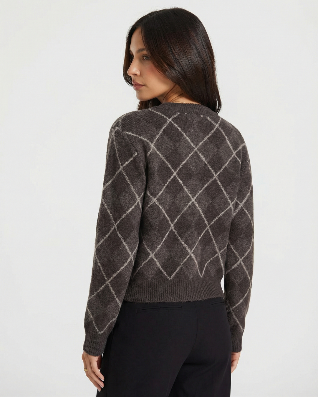 Vera | Preppy Argyle Sweater Brown Crew Neck