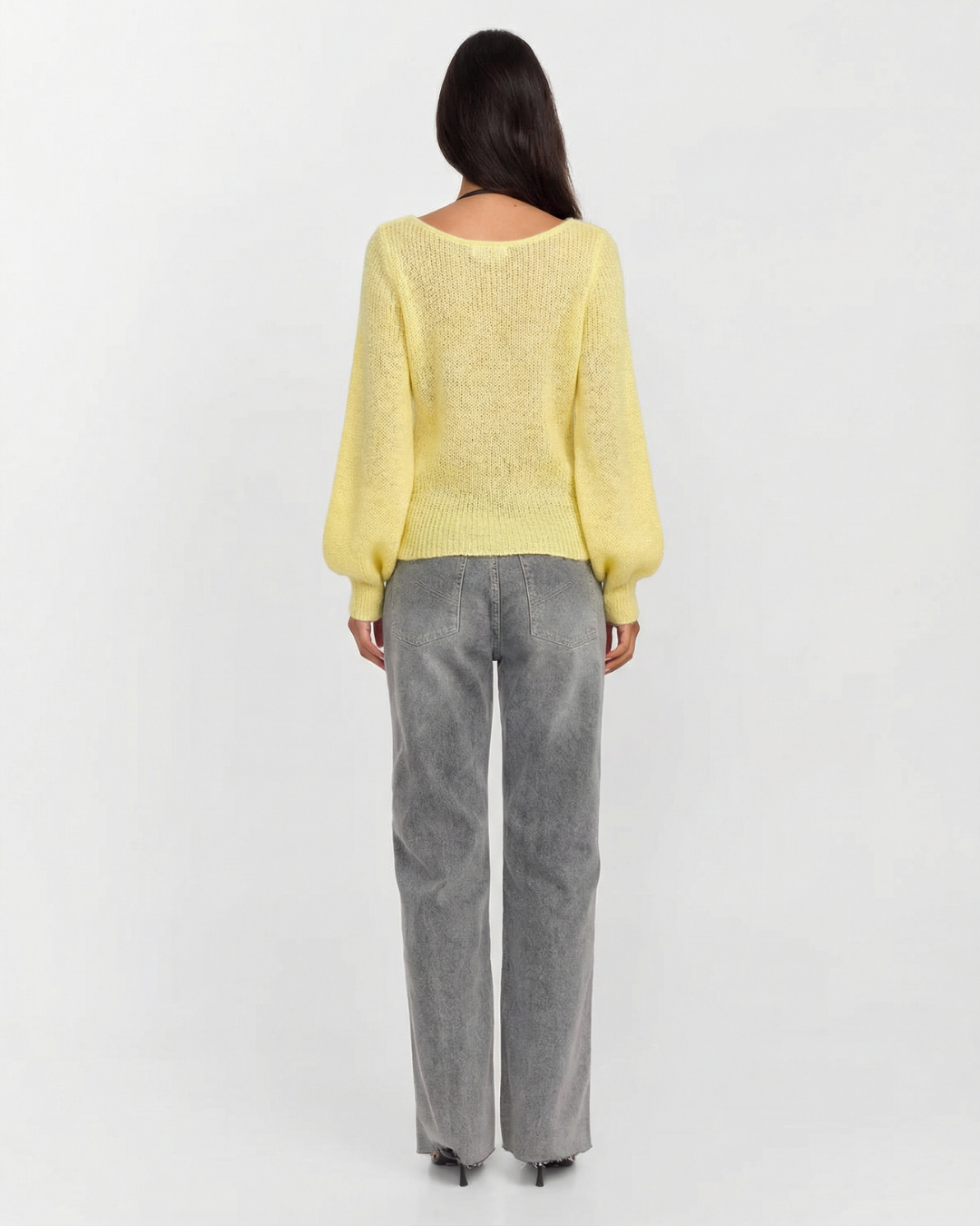 Maisie | Floral Embellishment Balloon Sleeve Scoop Neck Button Front Knit Cardigan