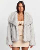 Lois | Grey Faux Fur Shawl Collar Jacket