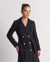Karenza | Women's Double-Breasted Longline Coat in Black