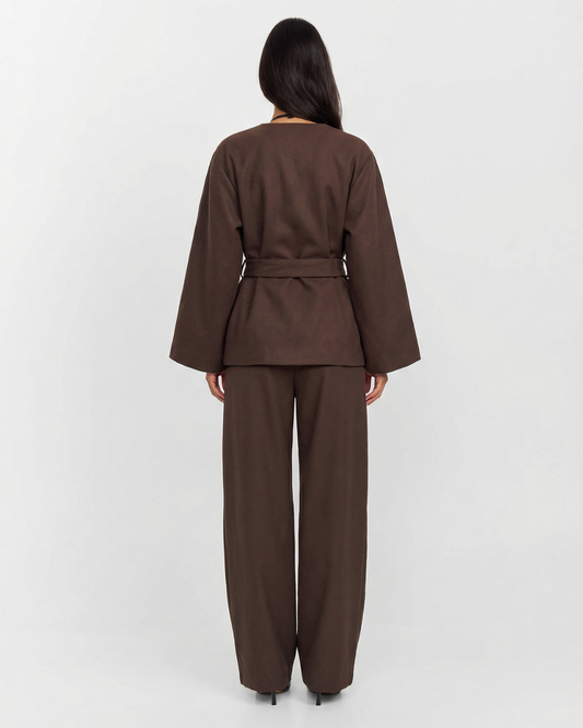 Zara | Elegant Brown Suit Tie Waist