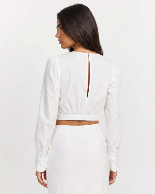 Ayla | Puff Sleeve White Shirt Cropped