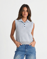 Sadie | Striped Polo Collar Knit Vest