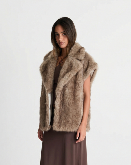 Sia | Faux Fur Jacket Brown Fluffy Sleeveless Oversized