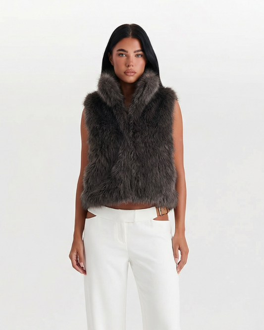 Lexi | Casual Sleeveless Faux Fur Jacket Dark Grey