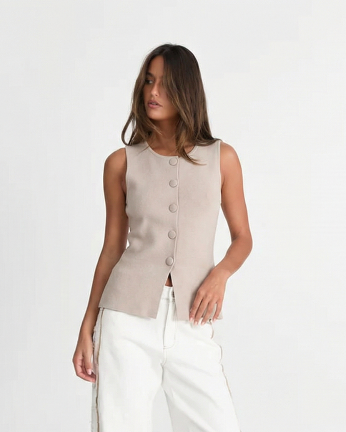 Cara | Button-Front Tailored Sleeveless Vest Top