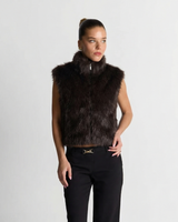 Harriet | Brown Faux Fur Zip-Up Funnel Neck Vest