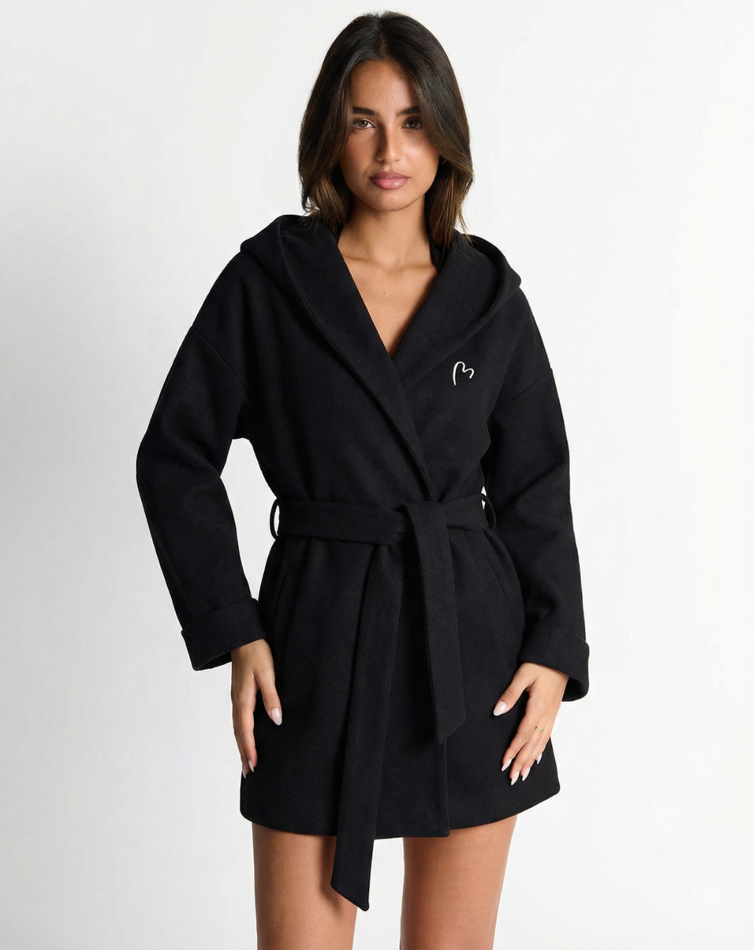 Sable | Black Blazer Belted Hooded Oversized Long Sleeve