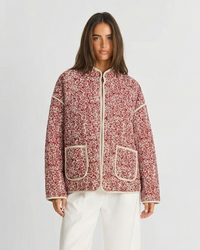 Millie | Red Floral Quilted Zip-Up Jacket