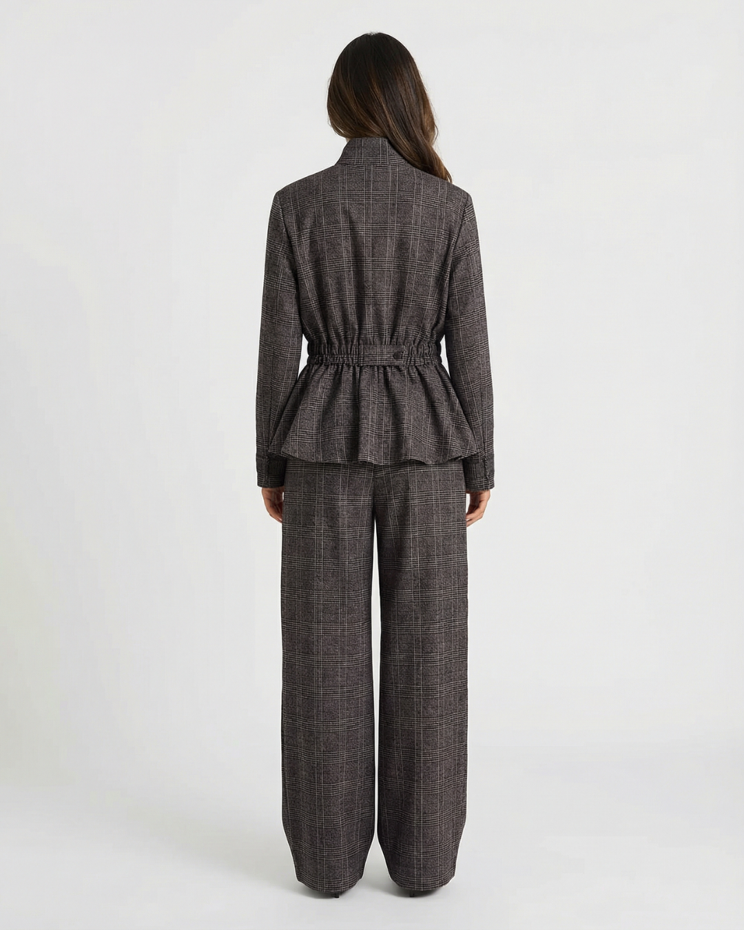 Holly | Subtle Plaid Tailored Wide Leg Trouser Set