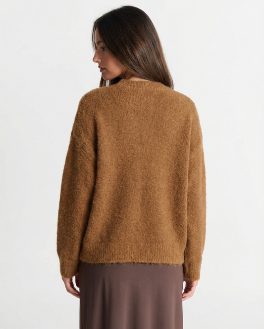 Aria | Knitted Sweater Brown Pony Print Fluffy Ears