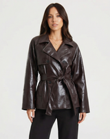 Erin | Cropped Faux Leather Belted Trench Coat