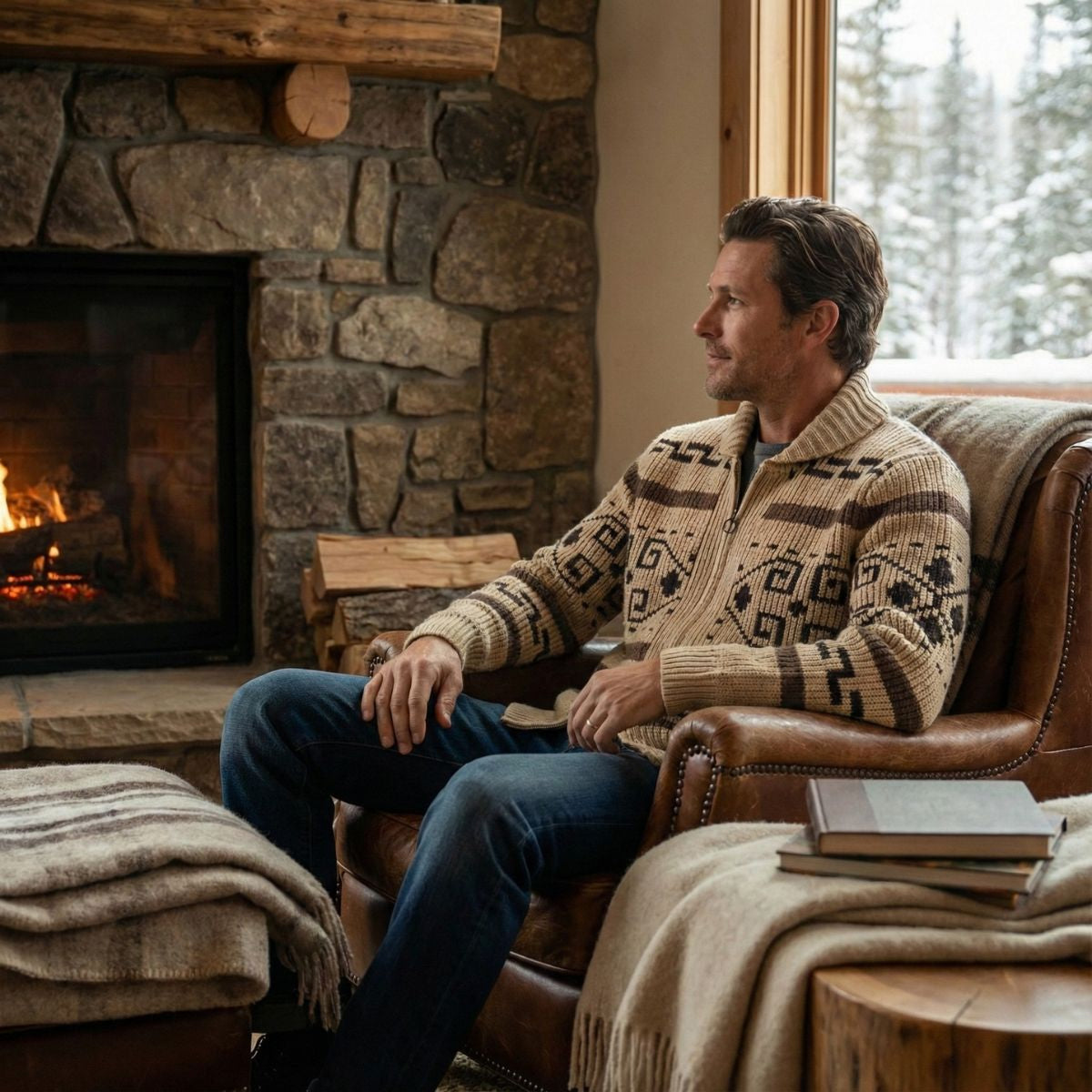 Marlon | Button Up Jacquard Knit Shawl Collar Cardigan