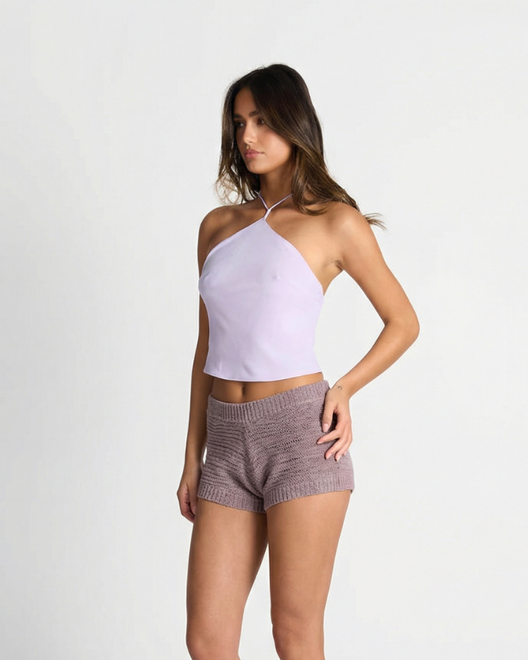 Ada | Knitted Shorts Pink High Waisted