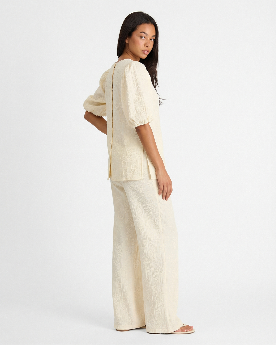 Millie | Embossed Floral Puff Sleeve Co-ord Set