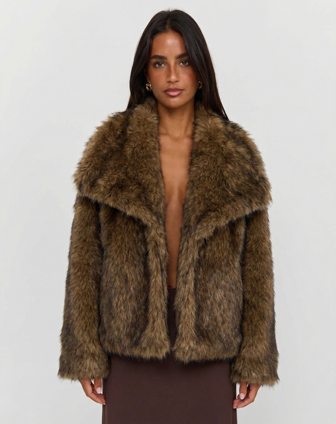 Greta | Winter Brown Faux Fur Coat