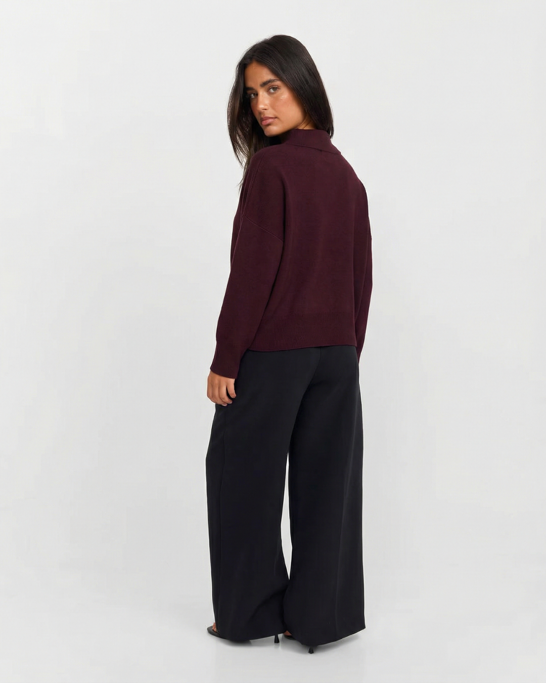 Scarlett | Burgundy Knit Polo Jumper with Pocket Detail