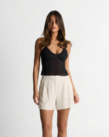 Iris | High-Waist Front-Pleat Relaxed Linen Tailored Shorts