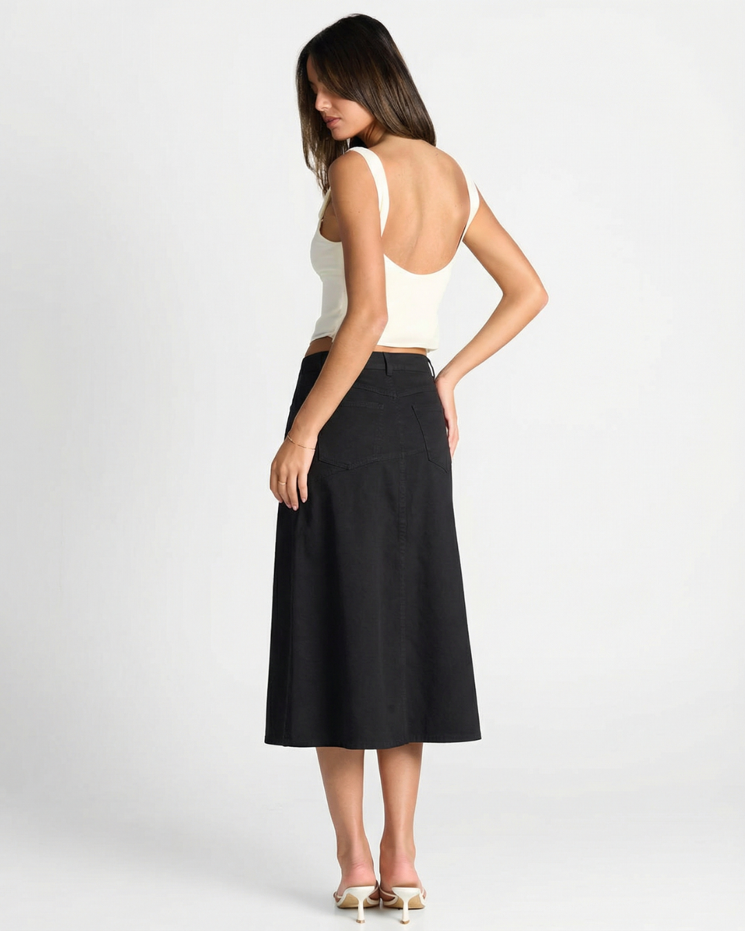 Zoe | Asymmetric Midi Skirt Black A Line High Waisted