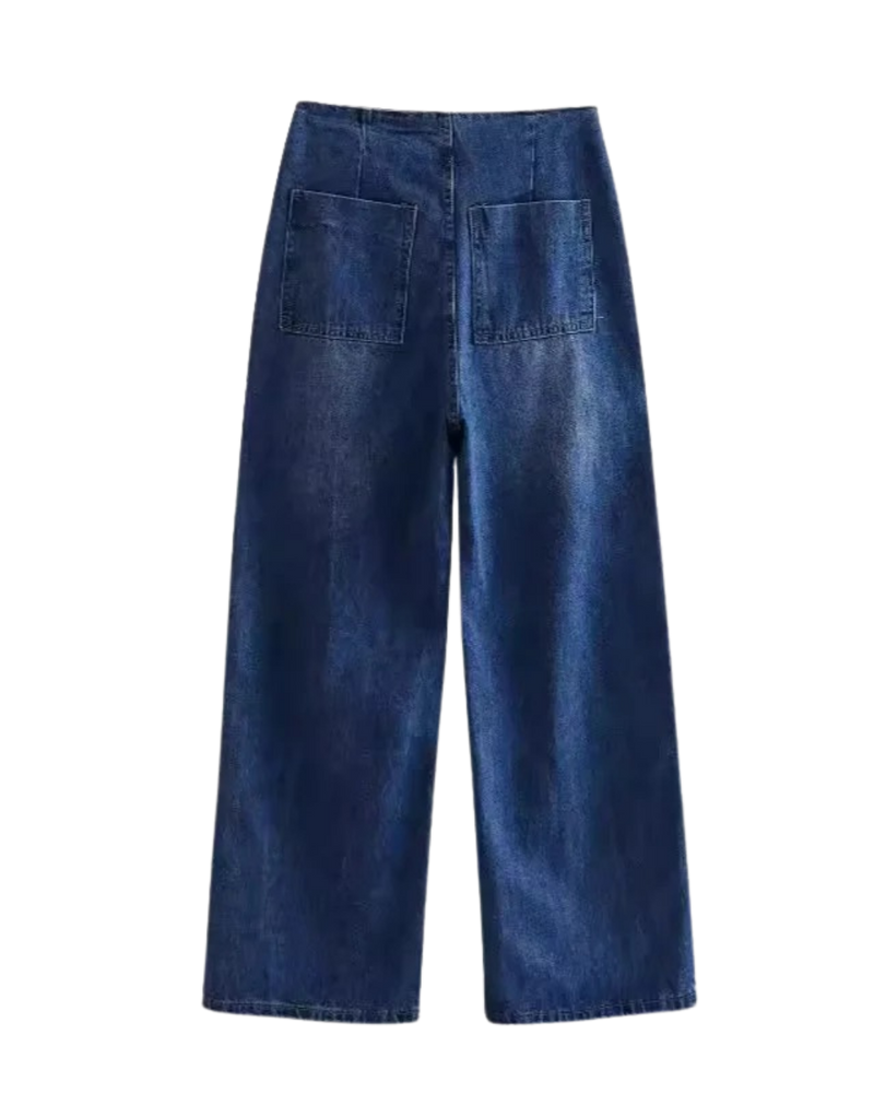 Cleo | Wide Leg Jeans Dark Blue High Waisted Button Front
