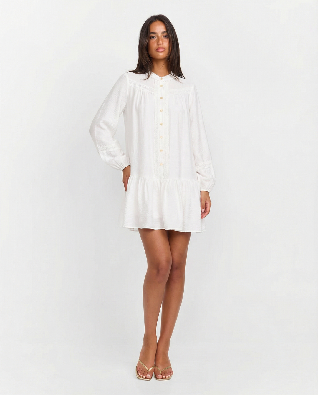 Lila | Lace Trim Long Sleeve Mini Dress