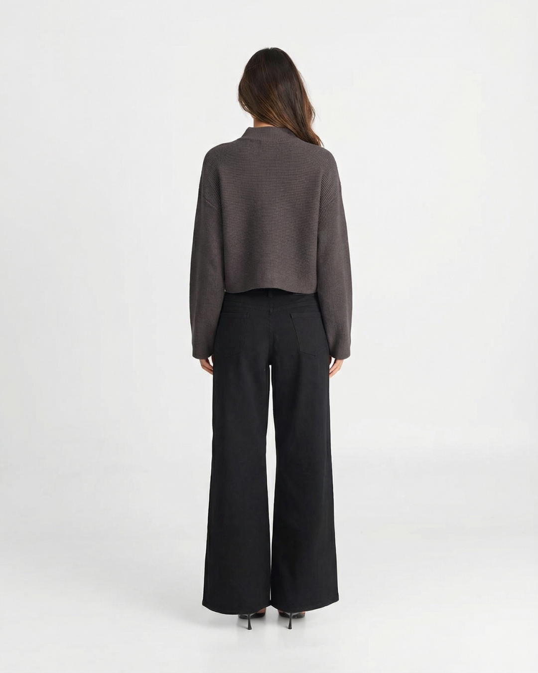 Ruby | High Stand Collar Zip Front Dropped Shoulder Patch Pocket Cropped Cardigan