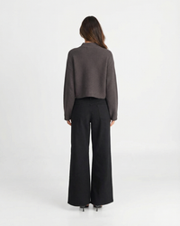 Ruby | High Stand Collar Zip Front Dropped Shoulder Patch Pocket Cropped Cardigan