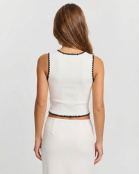Thea | Scallop Trim Button Front Sleeveless Crop Waistcoat
