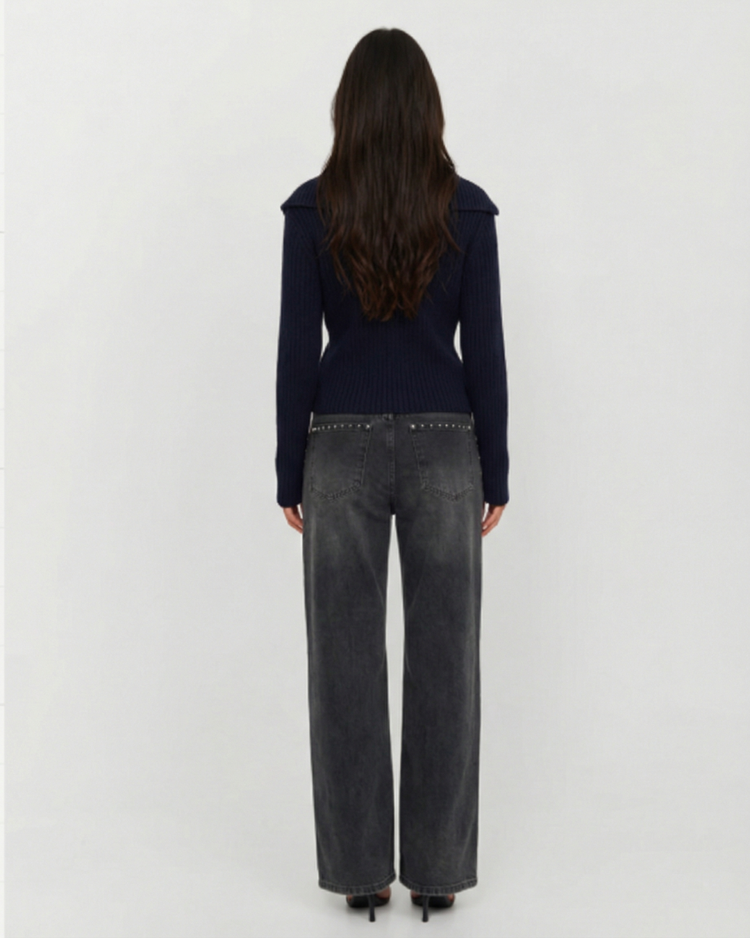 Hattie | Fold-Over Collar Asymmetric Zip Ribbed Knit Crop Top